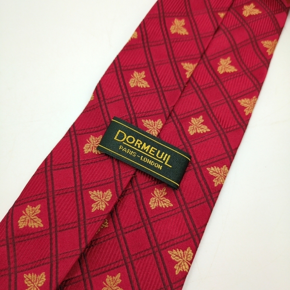 Dormeuil Paris London Made in‎ Italy Silk Red Tie Checkered Leaf Leaves - Picture 4 of 7